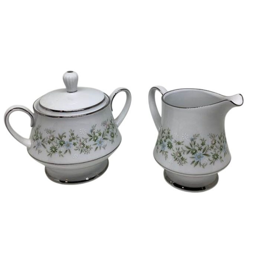 Noritake Savannah Fine China Sugar Creamer Lot 3 Japan 2031 White Floral Blue